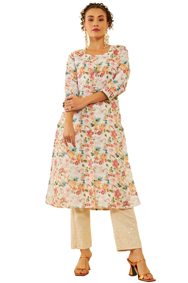 Soch Women Floral Printed Mandarin Collar Straight Kurta