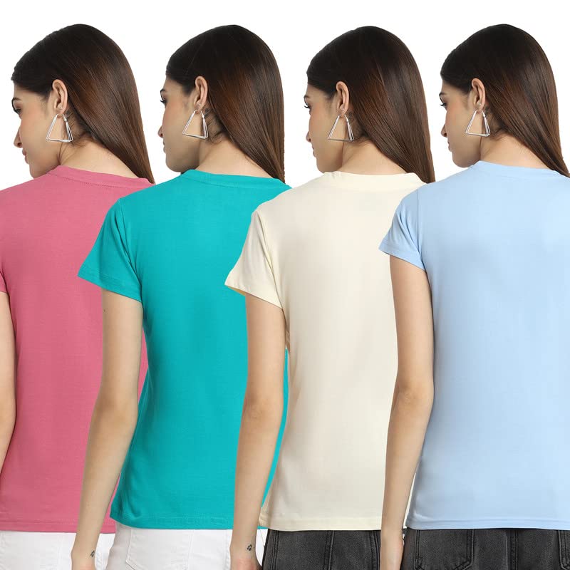 Preneum Womens Cotton Regular Fit Latest Graphic Stylish Printed Short Sleeves Casual T-Shirt || Latest Trendy & Styles (Pack 4