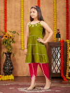 Aarika Girls Ethnic Wear Mehendi Colour Sequins With Gota Lace Work Rayon Dhoti Kurta Set (5-11 Years)