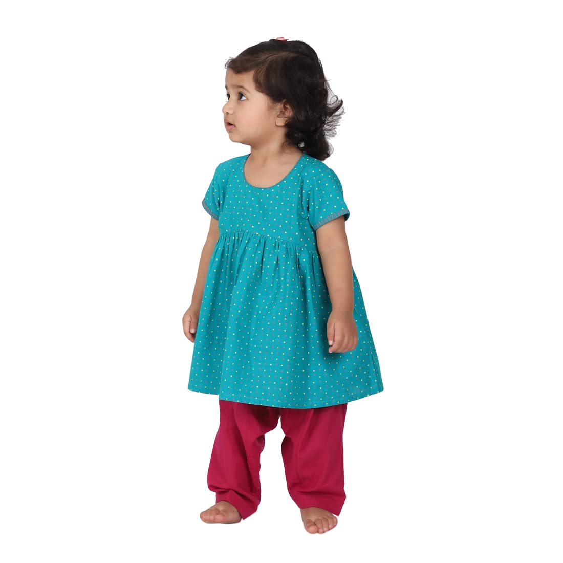 Fabindia Baby Girls Cotton Printed Regular Salwar Set (102706702_Teal
