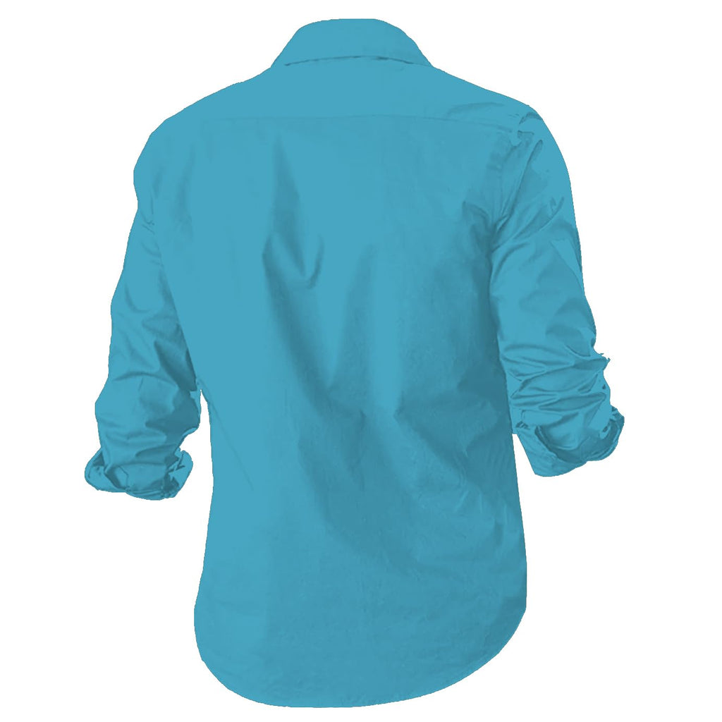 Rebelify MenS Cotton Blend Shirt With Pockets Full Sleeves Collared Neck Solid Pattern Botton Down Closure Relaxed Fit And Stan