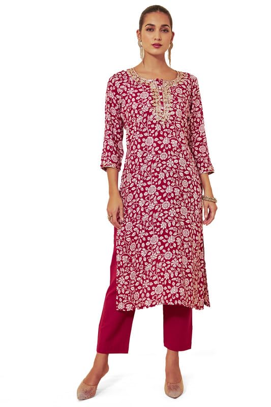 Soch Women Cotton Kurta Set with Floral Print and Embroidery