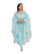 ANNI DESIGNER Womens Cotton Blend Straight Solid Kurta with Pant & Dupatta (Resoti Blue_XXL_Blue_XX-Large)