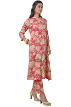 Soch Womens Pink Floral Print Princess Cut Rayon Co-Ord Set