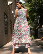 ANNI DESIGNER Womens Rayon Blend Straight Block Printed Kurta with Pant (GULBAGH Multi_XL_White_X-Large)