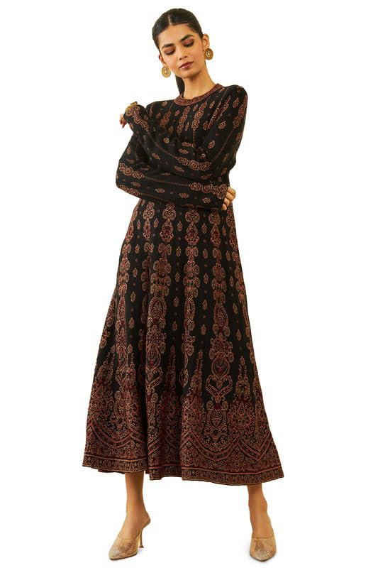 Soch Women Acrylic Ethnic Motifs Pattern Knitted Flared Winter Dress