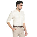 Turtle Men Cotton Linen Beige Printed Slim Fit Full Sleeve Formal Shirt