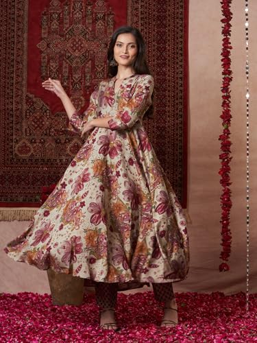 ANNI DESIGNER Womens Rayon Blend Straight Printed Kurta with Pant (VEDHAM Multi_XXL_Multi_XX-Large) Multicolour