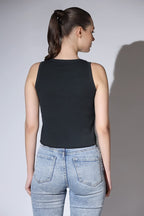 OM SAI LATEST CREATION Crop Tops for Women || Ribbed Solid Chest Printed Crop Top for Girls || Text & Hart Print with Round Neck