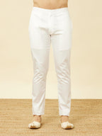 Manyavar Mens White Spandex Trouser