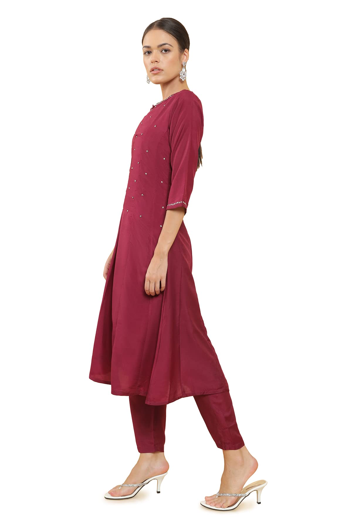 Soch Maroon Crepe Regular Fit Kurtis For Women