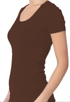Emmalise Women's Short Sleeve Tshirt Scoop Neck Tee Shirt (Small, Brown)