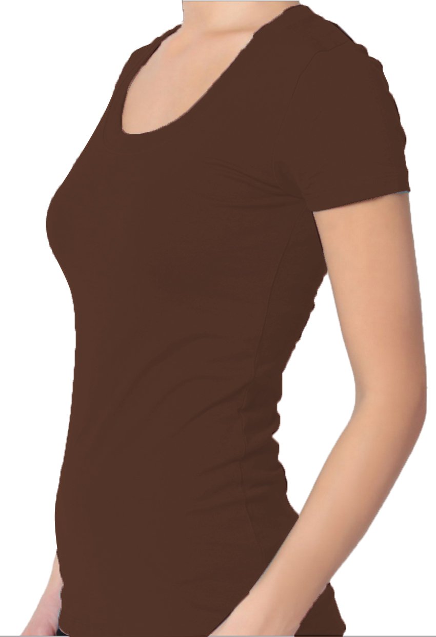 Emmalise Women's Short Sleeve Tshirt Scoop Neck Tee Shirt (Small, Brown)