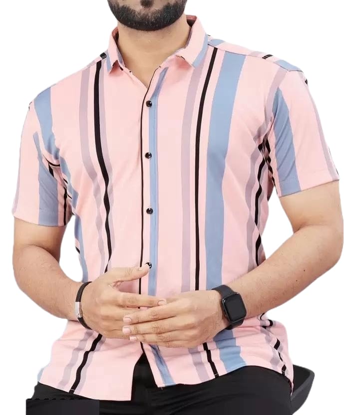 LookMark Mens Trendy Lycra Blend Spread Collar Half Sleeve Printed Shirts - Elevate Your Style with Comfort and Versatility (Pa