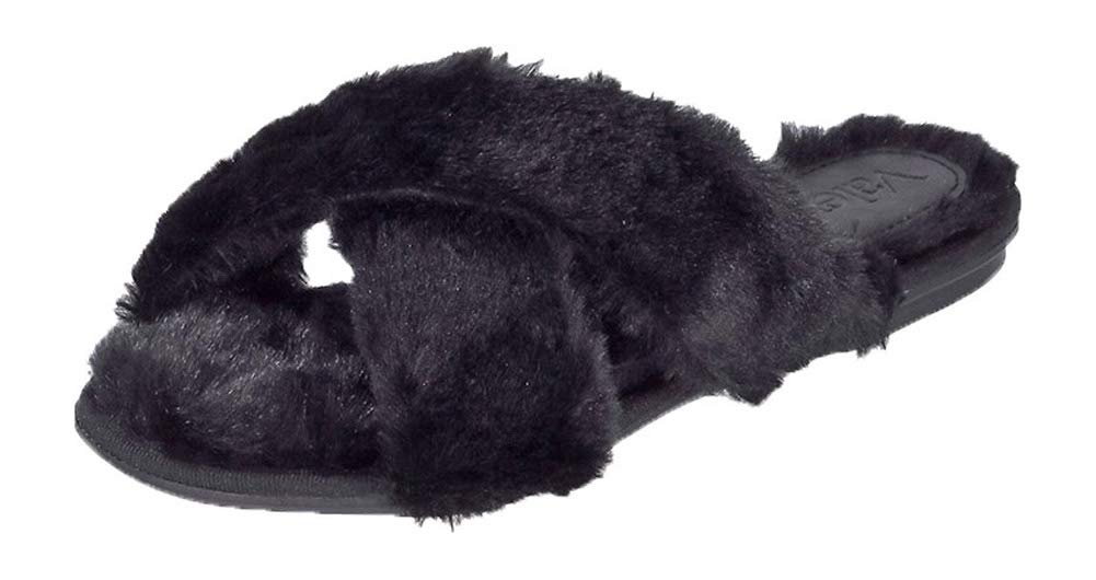 Bruno Menegatti 230189BL-7 Valentina-Nuage Fluffy Crisscross Slide Slippers  Black - Size 7