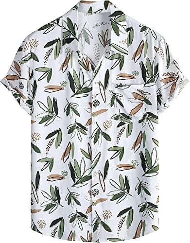Leriya Fashion Shirt for Men | Tropical Leaf Printed Rayon Shirts for Men | Preppy Short Sleeves | Spread Collared Neck | Perfec