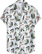 Leriya Fashion Shirt for Men | Tropical Leaf Printed Rayon Shirts for Men | Preppy Short Sleeves | Spread Collared Neck | Perfec