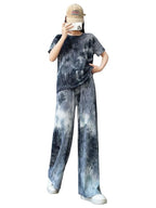 Womens Cotton Blend Tie-dye Relaxed Fit Stylish Pajama Sets || Short Sleeve Top & Long Pant Sleepwear Pjs Lounge Set Co-ords Ou