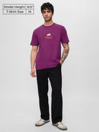 The Souled Store Ducky Men and Boys Short Sleeves Round Neck Purple Embroidered Regular Fit Cotton T-Shirts