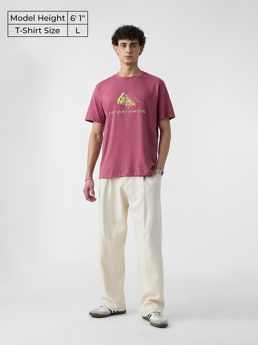 The Souled Store Friends: Pizza Keeper Men and Boys Short Sleeves Round Neck Pink Embroidered Regular Fit Cotton T-Shirts