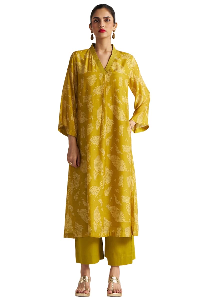 ANNI DESIGNER Womens Rayon Blend Anarkali Printed Kurta with Palazzo (Sepia Mustard_XXL_Yellow_XX-Large)