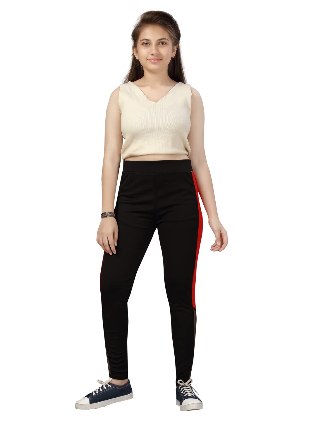 Aarika Girls Regular Track Pants (Black-Red, 13 Years-14 Years)