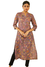 Soch Womens Purple Linen All-Over Floral Print Straight Kurta