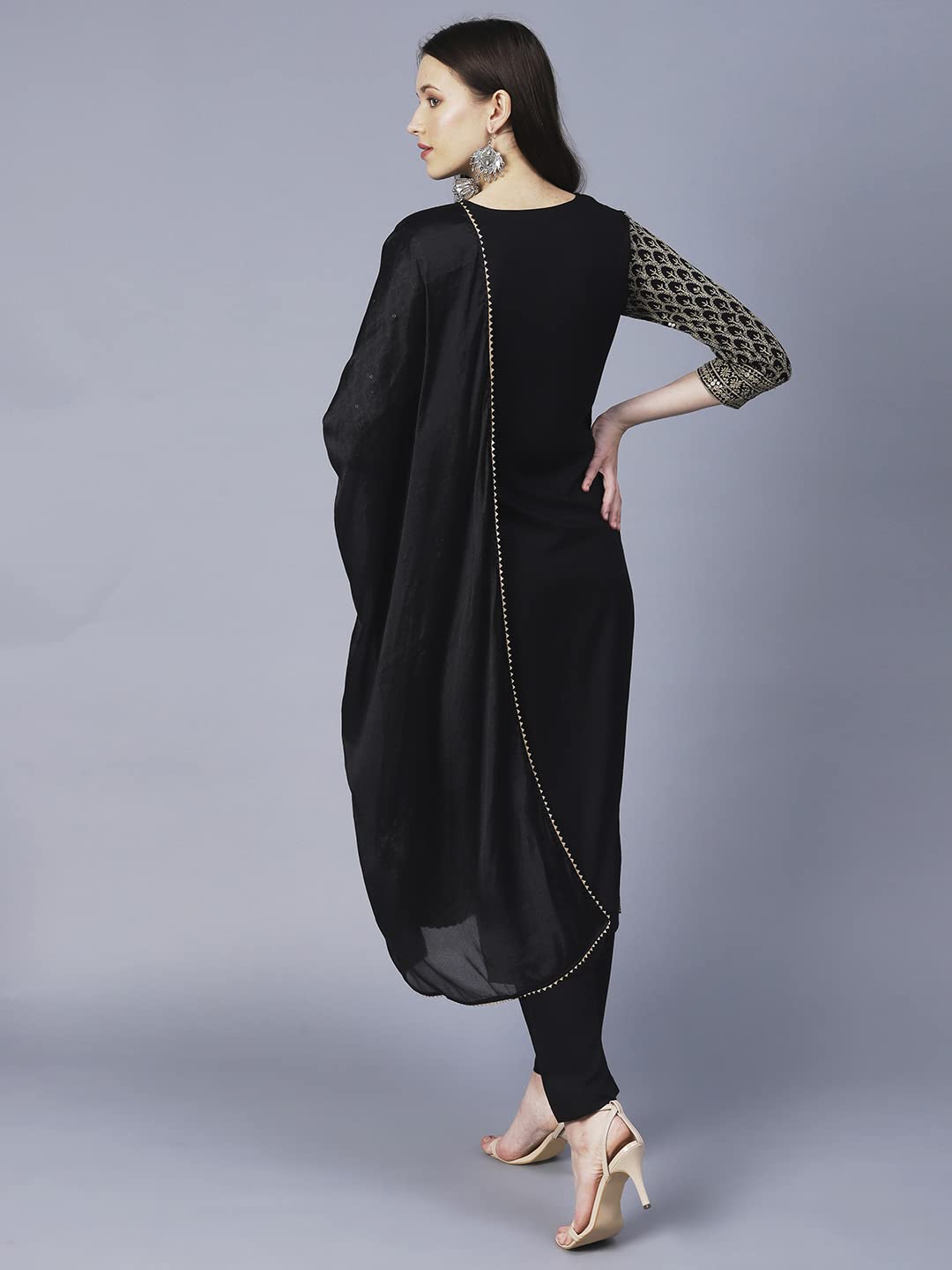 Gosriki Women'S Cotton Blend Embroidered Straight Kurta With Pants & Dupatta (Dumas-27-New)