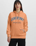 Juneberry Fleece Oversized Baggy Fit Hooded Sweatshirt Drop Shoulder Typographic Logo Printed Full Sleeve Hoodie For Women (Os_H