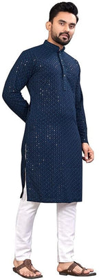 LookMark Present Mens Pure Rayon Chikankari Sequins Kurta||Mens Chikankari Navyblue Coloured Kurta|| AZ-LM-OG-Kurta 11 Navy Bl