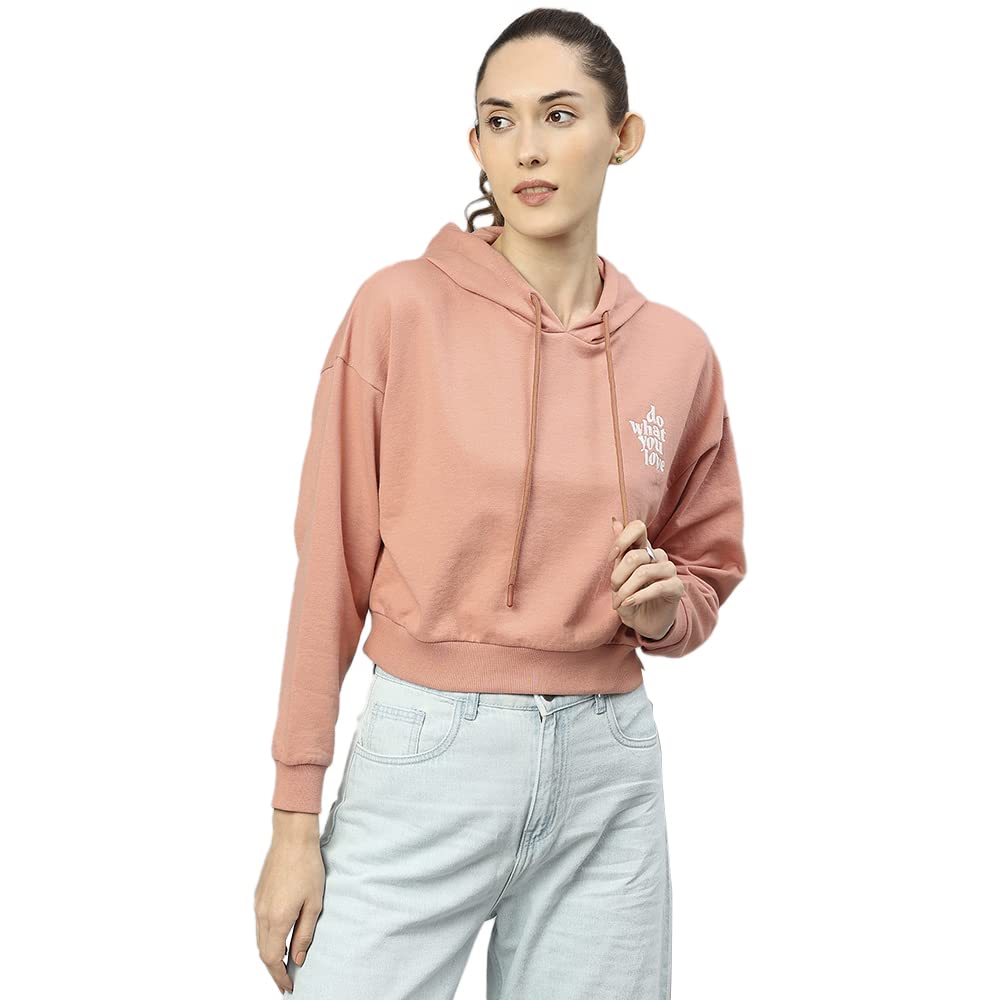 Hubberholme WomenS Winter Wear Cotton Blend Hooded Sweatshirt Pullover Hoodie (Light Pink)