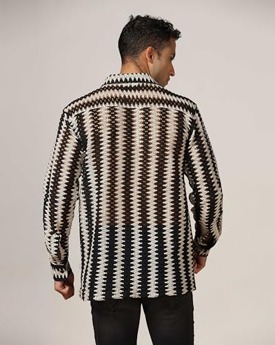 Dhruvi Trendz MenS Crochet Stripe Regular Fit Shirt