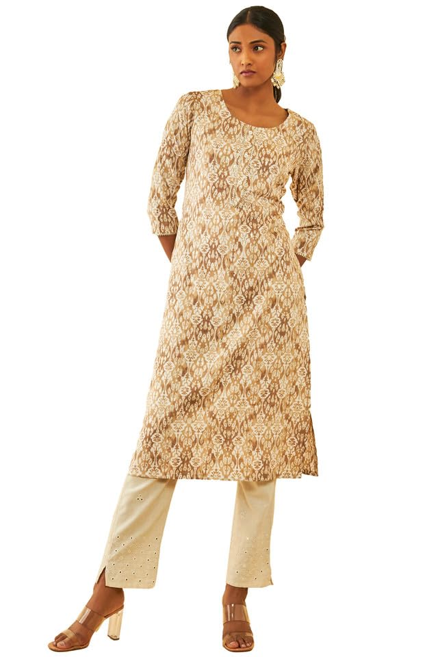 Soch Women Rayon Ethnic Motif Foil Printed Kurta with Gotta Patti