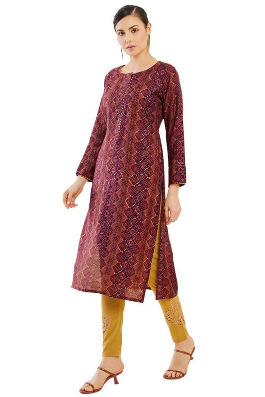 Soch Women Ethnic Printed Muslin Straight Kurta with Embroidery and Sequins