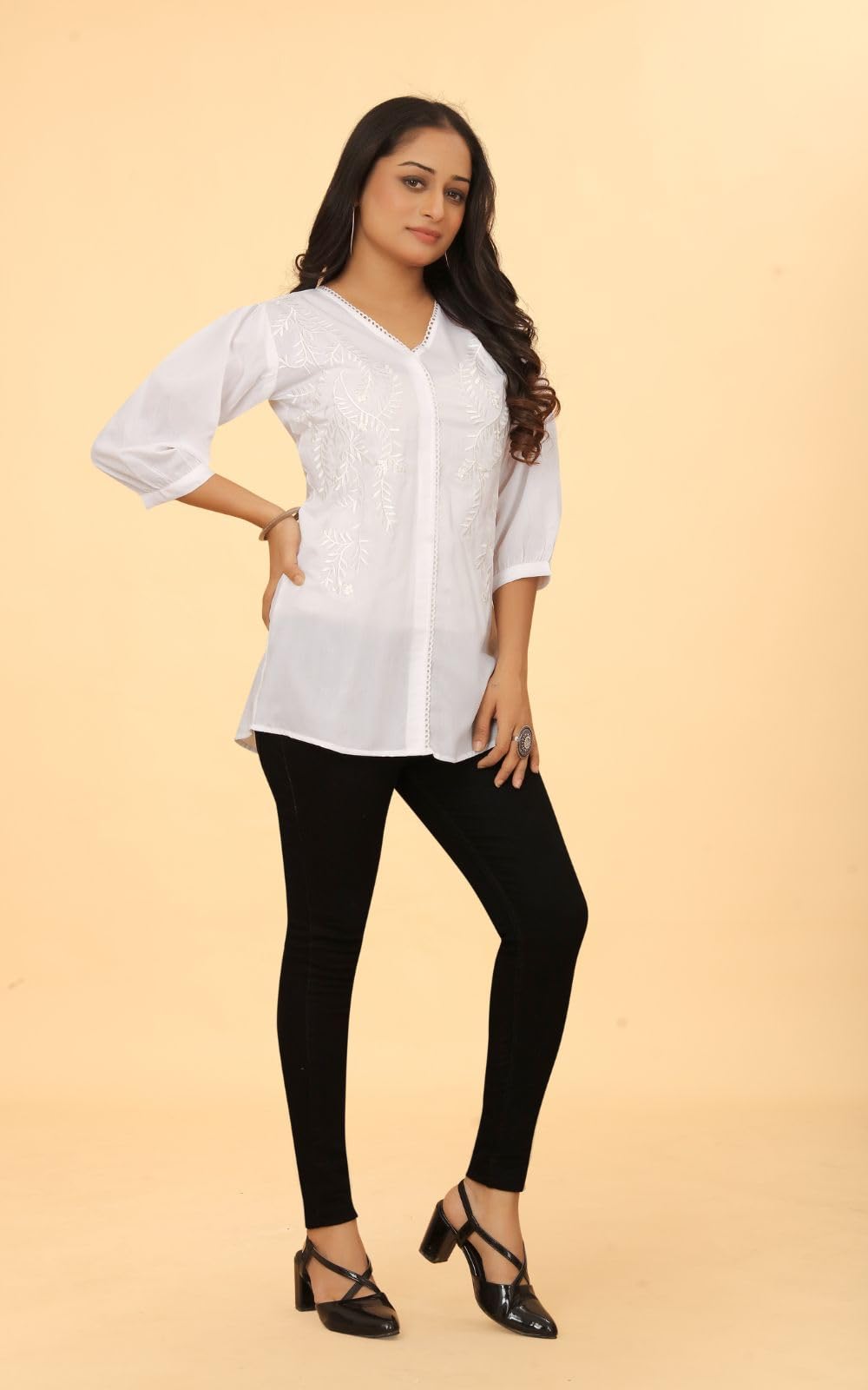Kesudi WomenS Embroidered Regular Fit Tunic Shirt With Collar Neck - Full Sleeves - Elegant Button-Down Shirt For Office, Casua