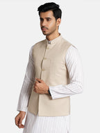 Wintage Poly Viscose Beige Solid Modi Nehru Jacket: Medium