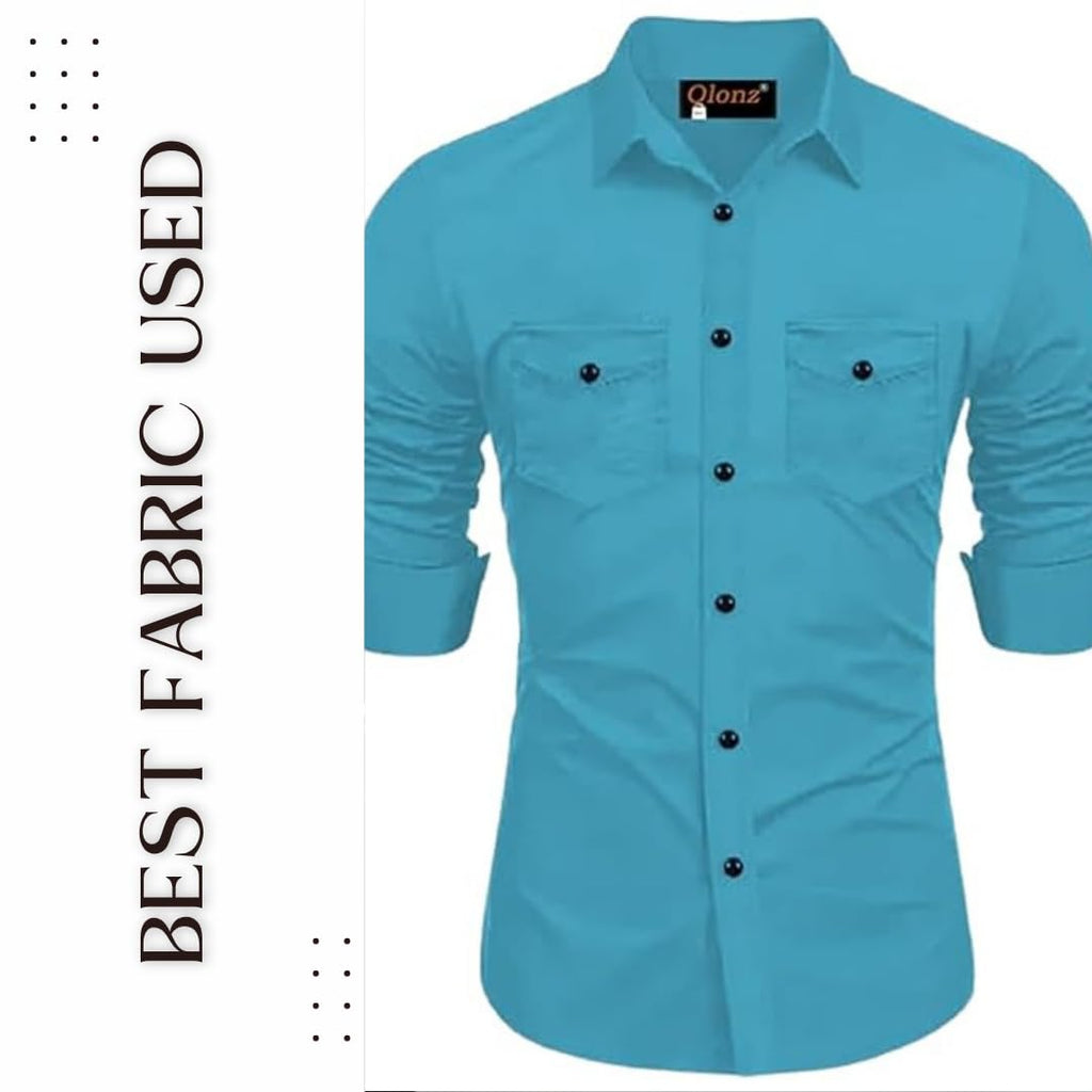 Rebelify MenS Cotton Blend Shirt With Pockets Full Sleeves Collared Neck Solid Pattern Botton Down Closure Relaxed Fit And Stan