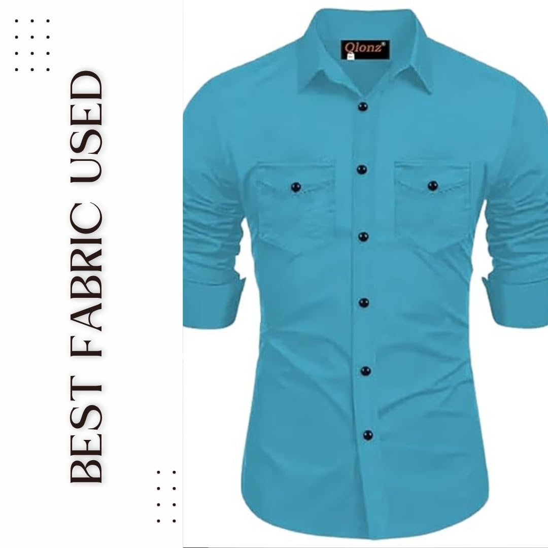 Rebelify MenS Cotton Blend Shirt With Pockets Full Sleeves Collared Neck Solid Pattern Botton Down Closure Relaxed Fit And Stan