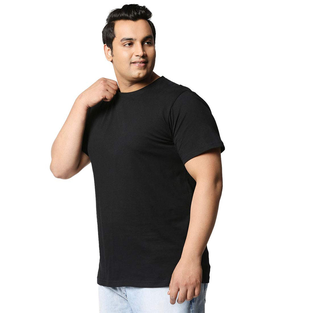 Bewakoof Mens Solid 100% Cotton Plus Size T-Shirt - Regular Fit, Round Neck, Half Sleeves
