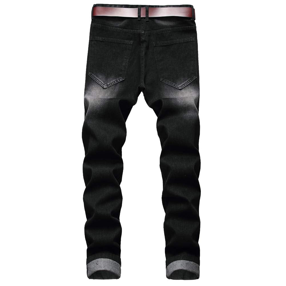 LZLER Men's Black Jeans Ripped Flex Denim Mens Fashion Jeans Revival Biker Moto Size 38