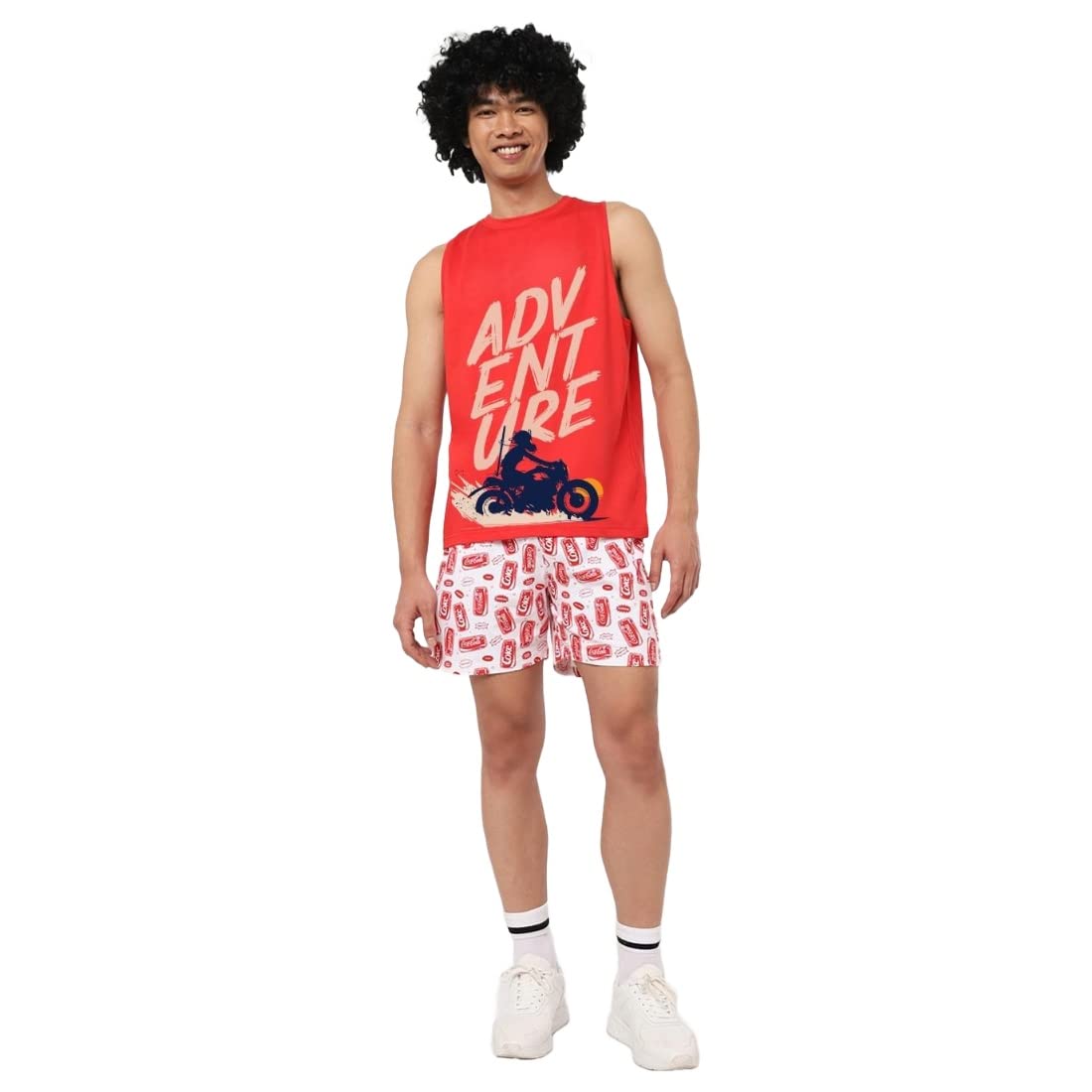 Bewakoof Mens Moon Rider Graphic Print Red Round Neck Sleeveless Vest