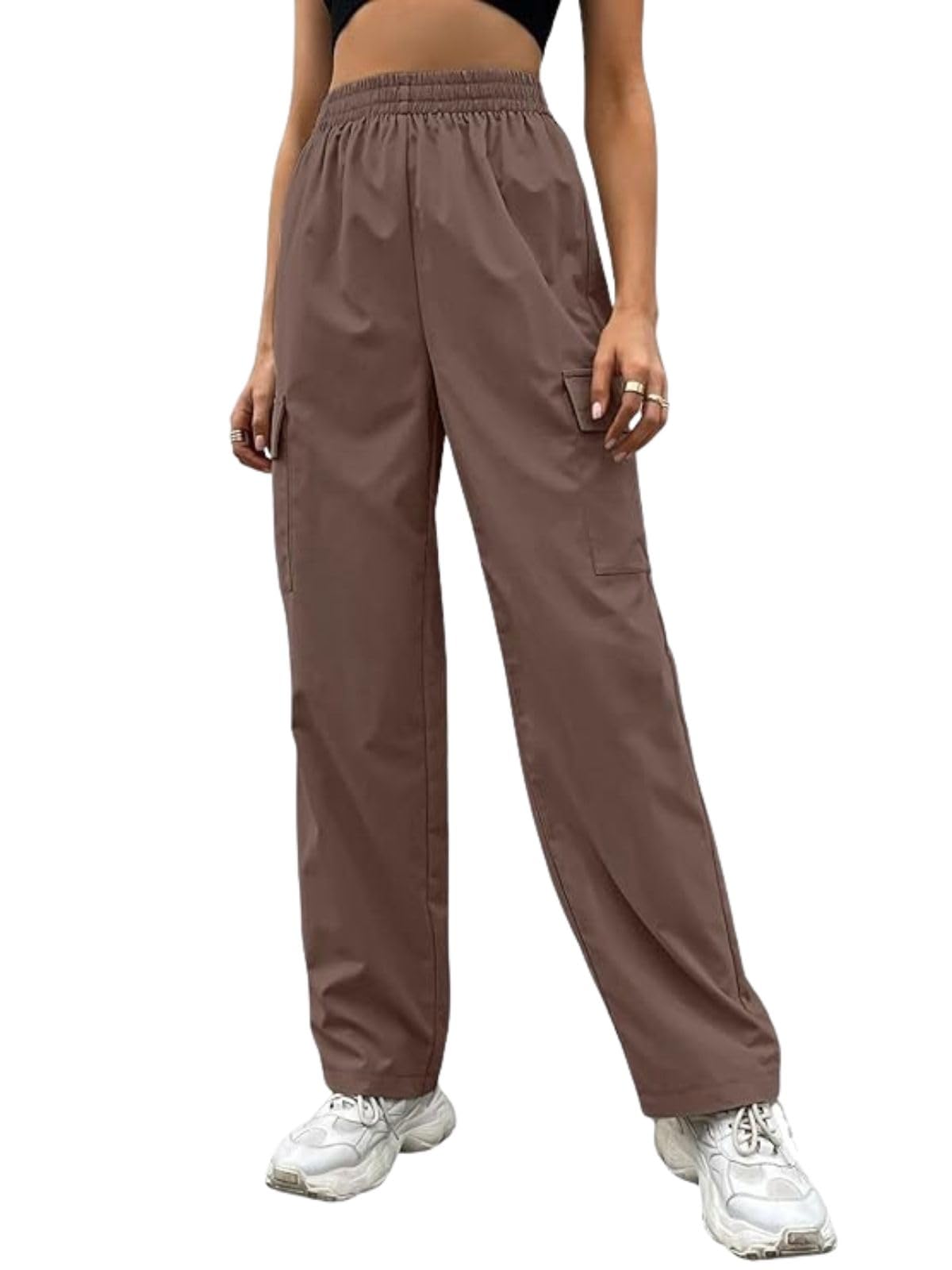 Leriya Fashion WomenS Parachute Cargo Pants  High Waist Flared Korean Trousers With Pockets | Trendy Casual Wear For Daily & Tra