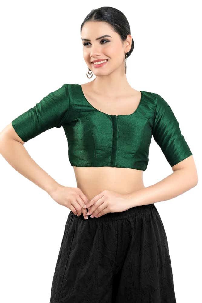 Vamas WomenS Silk Padded Self Design Half Sleeve Readymade Saree Blouse (X766.N_BottleGreen_40) 40