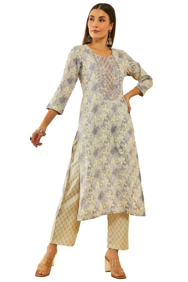 Soch Women Rayon Floral Printed Kurta Set with Embroidery Details