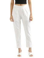 Digital Shopee Women Regular Fit Elastic Waist Full Length Cotton Formal Trouser For Casual Wear, Office Wear White