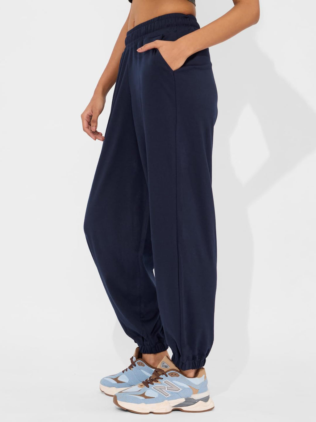 The Souled Store Solids: Navy Blue Women and Girls Pull On Cotton Joggers
