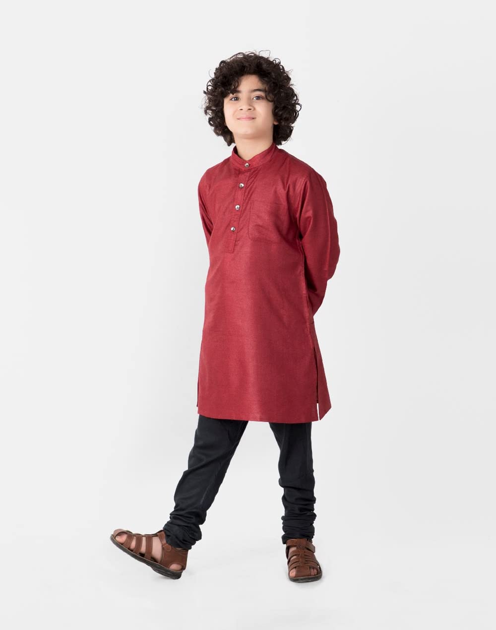 Fabindia Boys Silk Regular Kurta (101805901_Red