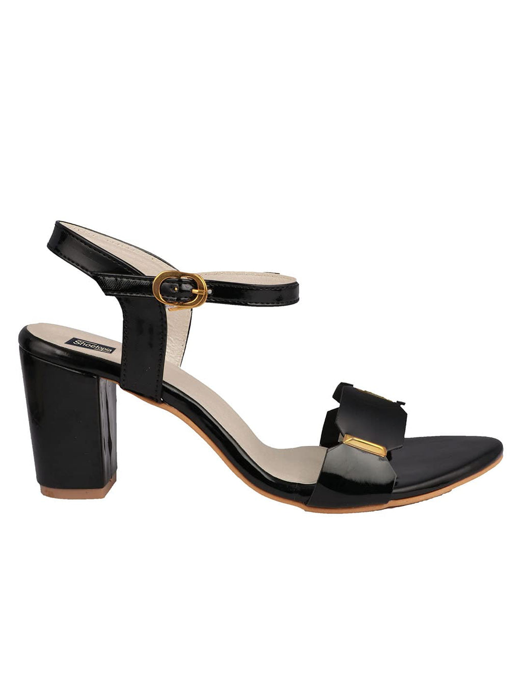 Shoetopia Womens/Girls Black Backstrap Solid Block Heels
