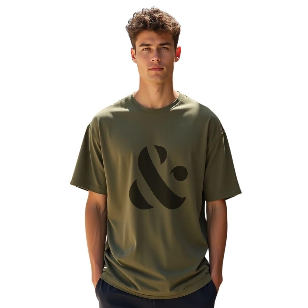Nobero MenS Letter Print Oversized Fit T-Shirt (1M-Twrt-C0641-Og_Olive Green