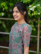 24 Carat Suit WomenS Chanderi Printed Long Kurti | Ethnic Stitched Kurta For Women | Festive & Casual Wear | Elegant Traditiona